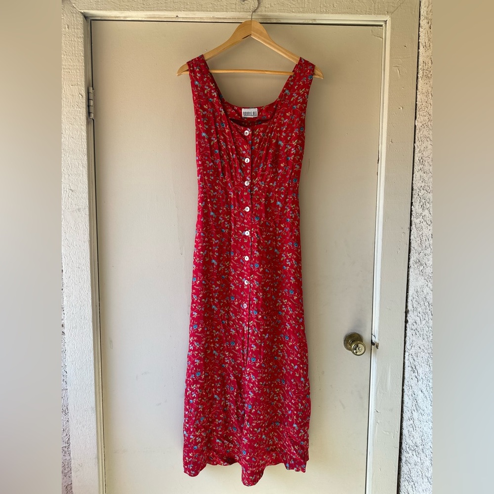 90’s Red Floral MIDI Dress
